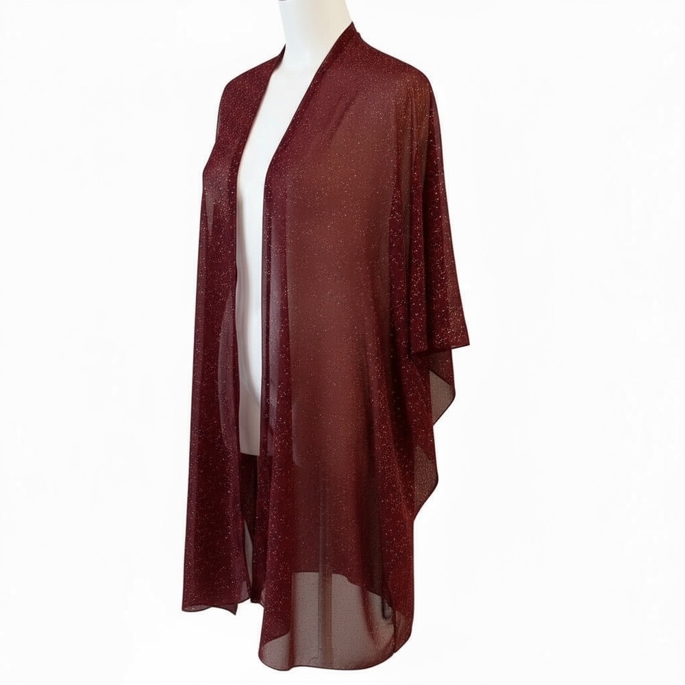 Red Sparkle Kimono Duster Sheer Boho Layering XL